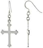 Sterling Silver Gothic Cross Hook Earrings, 1 1/16 (27mm) tall
