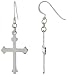 Sterling Silver Gothic Cross Hook Earrings, 1 1/16 (27mm) tall