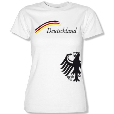 DEUTSCHLAND MOTIV 20 Damen T-Shirt Weiss / Schwarz-Rot-Gelb Gr. XL