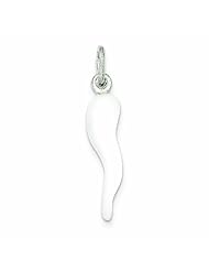 Genuine .925 Sterling Silver White Enamel Italian Horn Pendant 2 Grams. 100% Satisfaction Guaranteed.