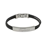 Eve's Addiction Engravable Ladies Black Leather Stainless Steel ID Bracelet