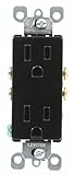 Leviton 5325-E 15 Amp, 125 Volt, Decora Duplex Receptacle, Residential Grade, Grounding, Ebony by Le