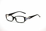 Womens Black Rectangle 'Aurora' Reading Glasses with Blue Jewel Design & Non-Spring Temple Hinges Complete with Pouch, Cleaning Cloth & Cord Available in 6 Strengths +1.25, +1.50, +2.00, +2.50, +3.00, +3.50