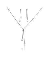 Bling Jewelry 925 Silver Love Knot Freshwater Pearl Lariat Necklace Earrings Set
