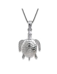 Silver Moveable Turtle Necklace Pendant with Chain