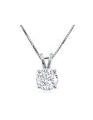3/4 Carat Round Diamond Solitaire Pendant Necklace In 14 Karat White Gold, With Free 18 Inch Chain
