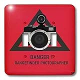 Kike Calvo Photography Collection - Danger.Rangefinder photographer.Black text and triangle, red background, flash camera - Light Switch Covers - double toggle switch
