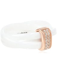 White Ceramic Pink Plated Silver and Cubic Zirconia Accents Ring