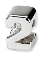 Block Style, Number 2 Charm in Sterling Silver For 3mm Charm Bracelets