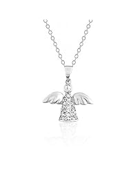 Valentines Day Gifts Bling Jewelry Guardian Angel Pave CZ Silver Necklace 16in