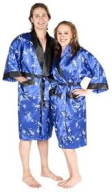 Traditional Beijing Dragon Robe, Kimono Bathrobe Style *BLUE / BLACK* Large: Best fit for Chests 42-44" Code 1002