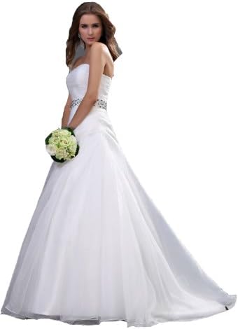 Organza Bead Embellishment Sweetheart Chapel A-Line Bridal Gown Wedding Dresses(10,Ivory)