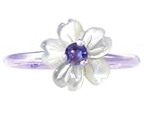 14K White Gold White Mother of Pearl Exotic Blossom Stackable Ring-Multi Mop-Iolite, size7
