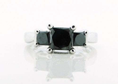 2.00ct tw Black Princess Cut Diamond Three Stone Ring in 14K White Gold