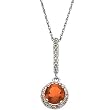 14K White Gold Fire Opal and Diamond Pendant