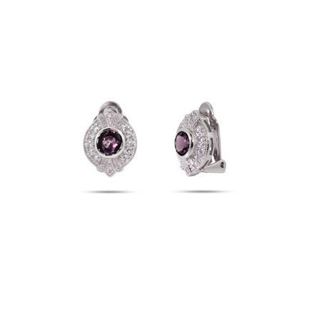 Vintage Deco Style Amethyst CZ Sterling Silver Clip-On Earrings