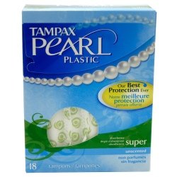 Tampax Pearl Plastic, Super Absorbency, Unscented Tampons, 18 Count