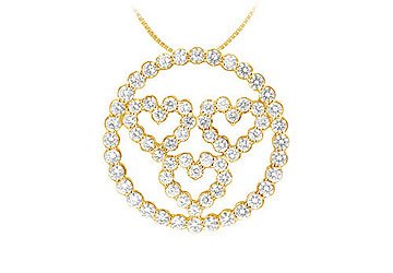 Diamond Circle and Heart Pendant : 14K Yellow Gold - 1.25 CT Diamonds Diamond Circle and Heart Pend