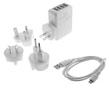 EZOPower 4-Port USB International Travel Charger 2.1A+4 interchangeable wall plugs + Micro-USB Sync & Charge Cable for Samsung Galaxy Note 2 N7100, Note N7000, Note 10.1-inch Tablet N8000, Galaxy Ace 2, Ativ S, Galaxy Rush M830, Galaxy Stellar 4G, i200 and Other Android Smartphone, Tablet, Window Mobile Phone, Mp3 player and more