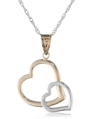 14KT Gold and Sterling Silver Two Tone Double Heart Pendant Necklace