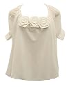 Cream Knit Blouse with 3 Flowers