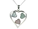 Sterling Silver Green, Pink and Blue Mother of Pearl Heart Pendant on 18" Curb Chain