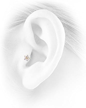 18gauge Flower Shape CZ Tragus Ear Piercing in 14k Yellow Gold