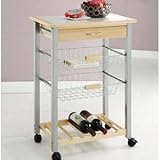 Kitchen Cart with Two Baskets and Wine Rack
