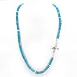 Blue Apatite Faceted Gemstone Beaded Necklace with Flying Song Bird in Sterling Silver, 17" Length, #7554