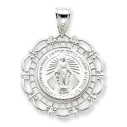 14k White Gold Blessed Mary Medal