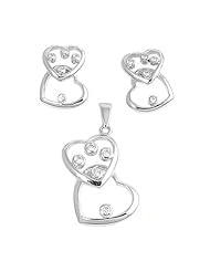 Sterling Silver Sets With Cubic Zirconia - Heart
