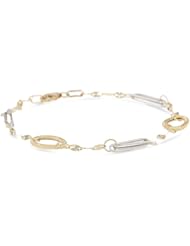 Italian 14k Two-Tone Yellow and White Gold Textured Oval Design Link Bracelet, 7"