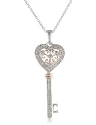 18K Rose Gold Plated Sterling Silver Key Pendant Necklace (1/5 cttw, I-J Color, I3 Clarity), 18"