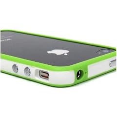 Invero WEISS / GR�N Hartplastik Bumper Schutzh�lle Etui mit Metall-Buttons f�r Apple Iphone 4 (Alle Versionen)