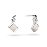 14K White Gold Genuine Square Opal Drop Earrings