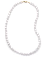 30" 7-7.5mm Grade AAA Cultured Akoya Pearl Necklace individually knotted with 14K Yellow Gold Clasp