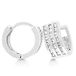 White Gold Rhodium Bonded Hoop Huggie Earrings with 3 Rows CZ and Snap Clip Backing in Silvertone