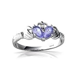 14K White Gold Pear Genuine Tanzanite Celtic Claddagh Ring