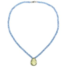 14k Yellow Gold Blue Topaz Roundel Necklace w Pear Shaped Lemon Quartz Drop... by Amazon.com Collection