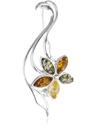 Multicolor Amber and Sterling Silver Flower Pin