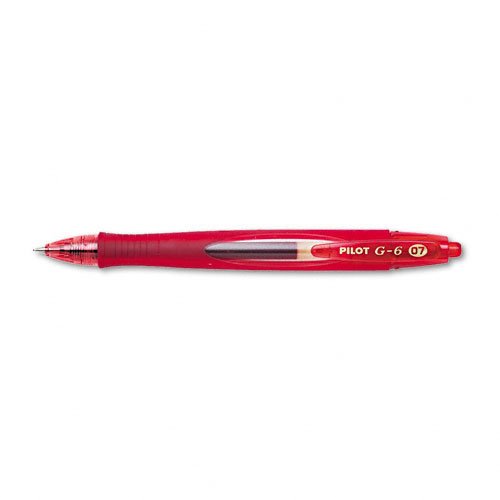 Pilot Products - Pilot - G6 Roller Ball Retractable Gel Pen, Red Ink, Fine - Sold As 1 Each - Rubber coated barrel with contoured finger grip. - Smooth writing gel ink. -