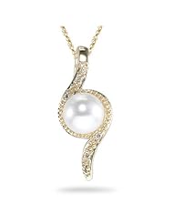 0.02 Cts Diamond & 6.5 mm Pearl Pendant in 14K Yellow Gold