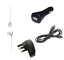 Rapid Car Charger + Home Travel Charger + USB Data Cable + Earphones for Sony eBook Readers PRS-500, PRS-505, PRS-600 and PRS-300 - 12 Month Warranty