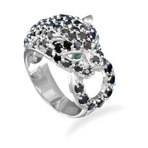Black Panther 3D Animal Ring Cat CZ Sterling Silver