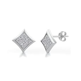 Sterling Silver Earrings Cubic Zirconia CZ Diamond-Shape Stud Earrings - Ideal Gift For Mother Day, Anniversary, Engagement, Wedding, Birthday, For Her