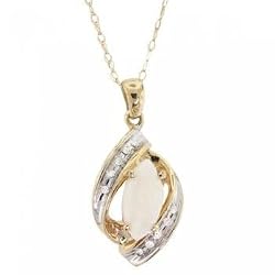 Opal & Diamond Pendant Necklace 10K Yellow Gold 18 Inch