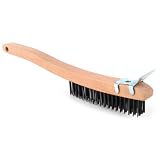 Long Handle Wire Brush with Metal Scraper, 13 1/2