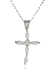 Sterling Silver Marquise Cubic Zirconia Cross Pendant Necklace, 18"