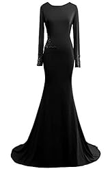 Mermaid Lace Beaded Long Sleeves Satin Evening Dress/Prom Dress/Party Dress/Wedding Dress  with a Brush/Sweep Train 