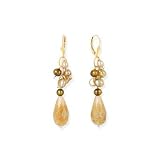 14K Gold with Champagne Fresh Water Pearl, Keishi Pearl and Rutilated Quartz Earrings